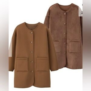 Faux Fur Jacket Coat Over Size Reversible 2 way Chololate Brown